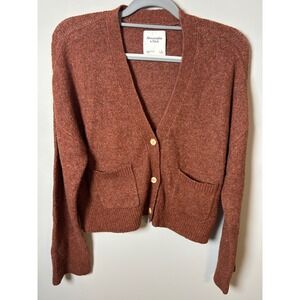 Abercrombie & Fitch Rust Orange Marl V-Neck Button Front Cardigan Sweater Small